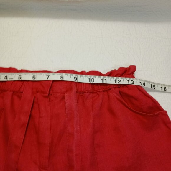 Willi Smith Shorts 100% Linen Womens Red Pockets Elastic Waist Tie Belt Size 10 - Picture 6 of 8